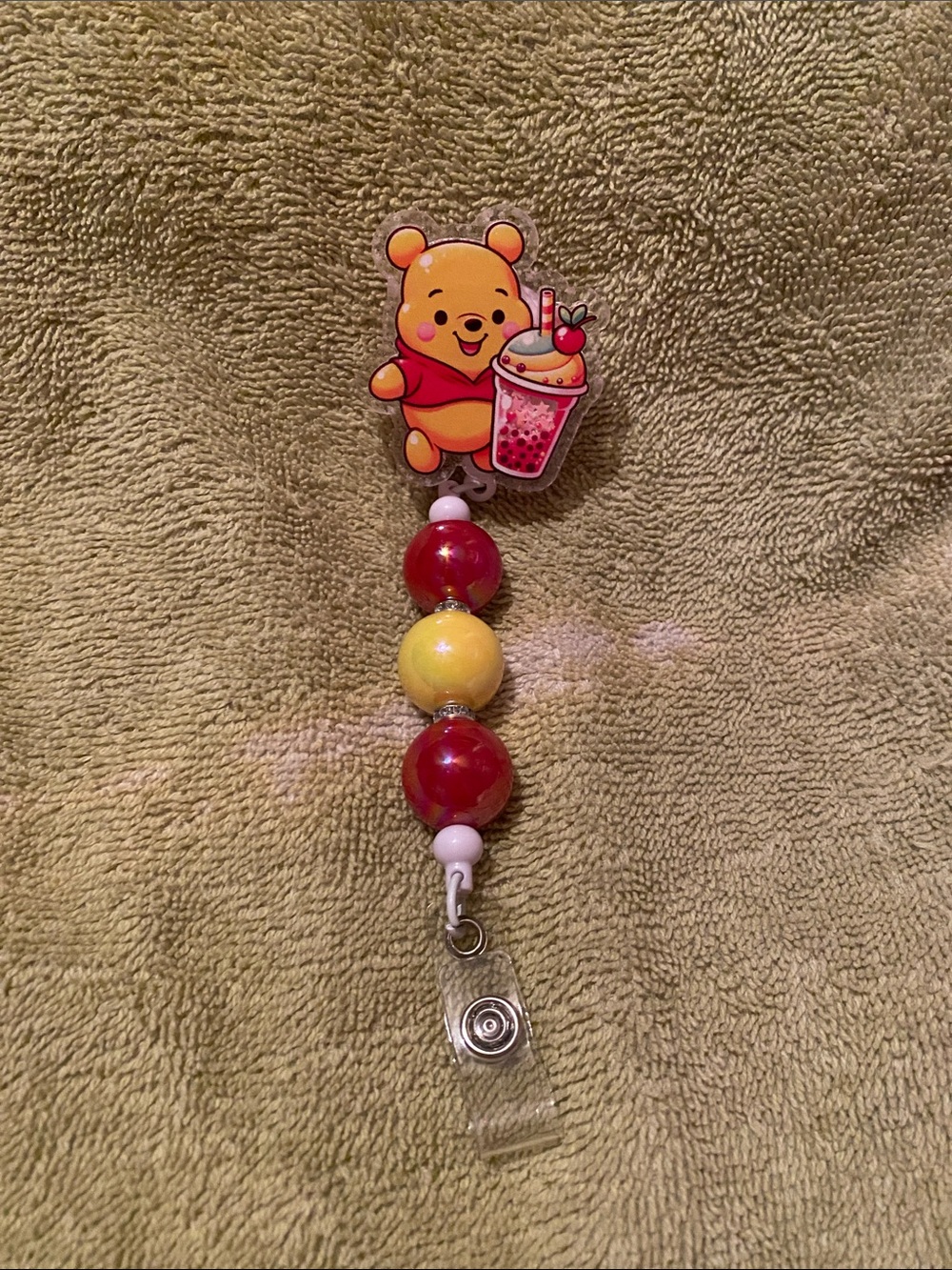 Pooh Bear Beaded Badge Reel